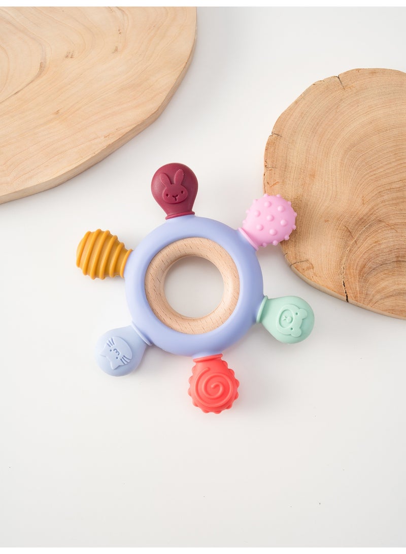 Mini Treasures BPA Free Baby Teether Toys - Silicone Toy with Wooden Rings for Soothing Teething Pain Relief - Image 2